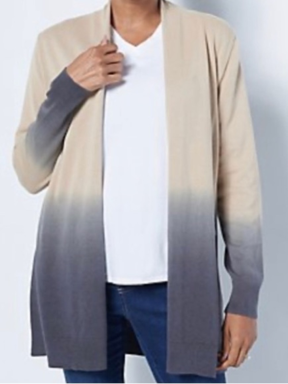 Belle by Kim Gravel | Tan to Gray Hombre Open Front Cardigan Sweater